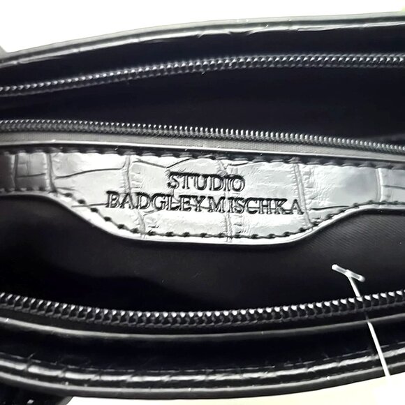 Studio Badgley Mischka Large Vegan Croc Embossed Top Zip Side Snaps Leather Bag - Picture 11 of 12